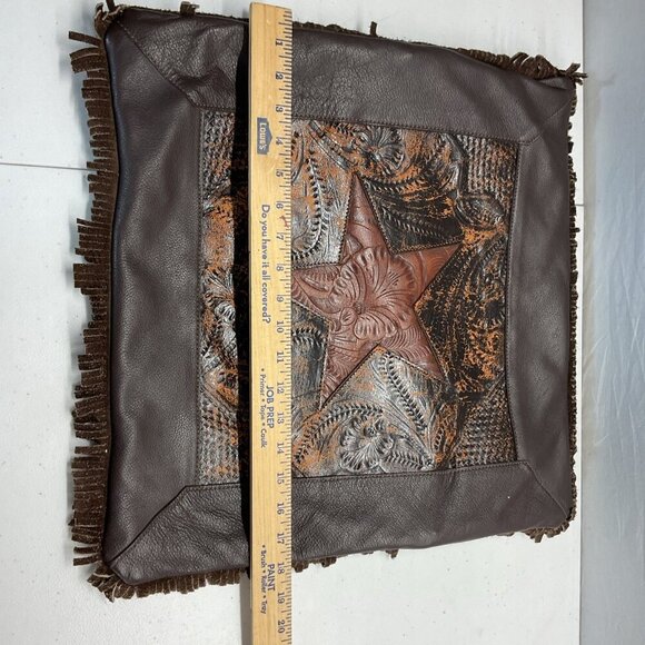 2 Western Leather Accent Pillows Fringed Cowboy boot Texas Star applique - Picture 6 of 15